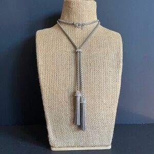 Vintage ST. Thomas Silver tone lariat Tassel Necklace